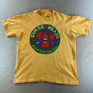 Vintage Gumbo Heads T-Shirt‎ M Yellow Single Stitch Cajun Honky Tonk New Orleans